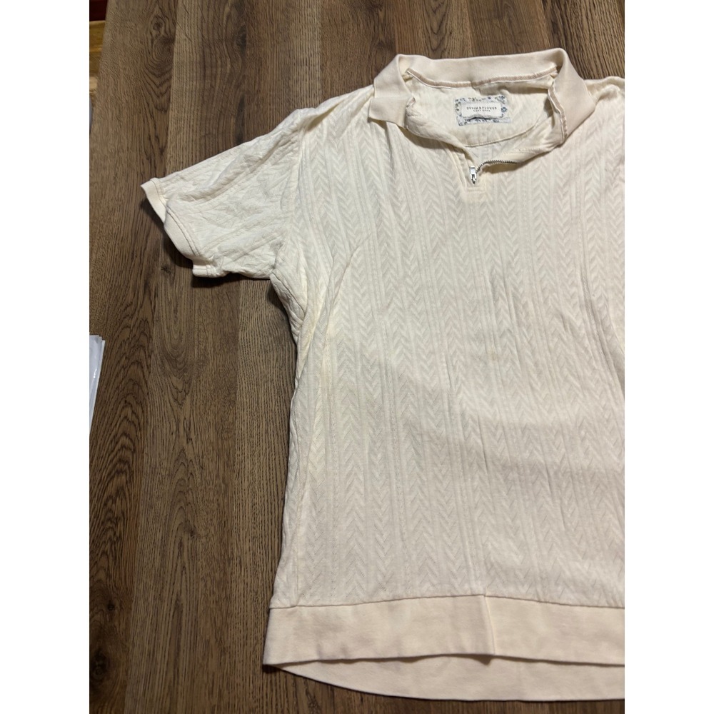 Denim & Flower Quarter Zip Polo Shirt Men XL Cream Adult Textured Knit Excellent - Picture 3 of 12